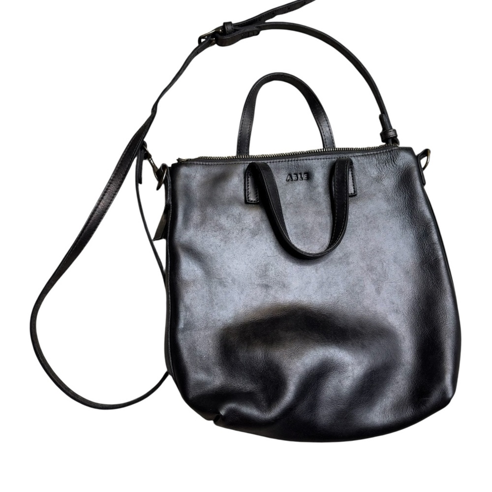✨ ABLE Black Leather Crossbody Tote Bag • Convertible Top Handle Purse OS ✨